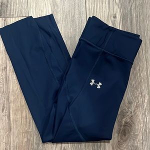 Under armour navy blue compression heatgear leggings with mesh at bottom